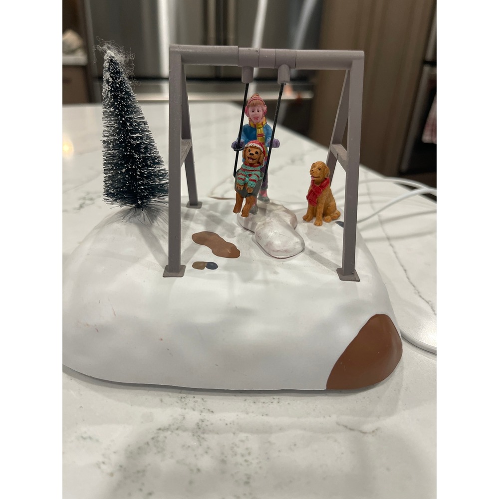 Lemax Village Animated PUPPY GETS A SWING RIDE Christmas Table Accent 44341